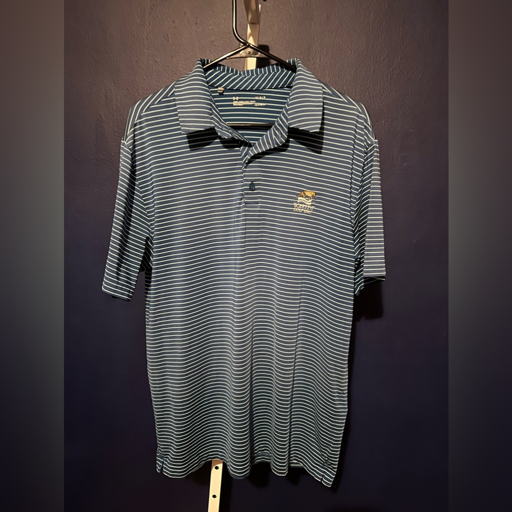 Heatgear tiger’s eye golf links Striped Blue/white Performance Polo Size L